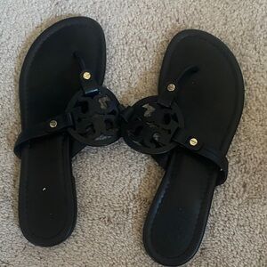 Tory Burch Black Logo Medallion Leather Sandals